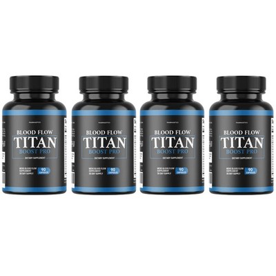 Blood Flow Titan Boost Pro Mens Blood Flow Supplement - 90 Capsules | Pack of 4