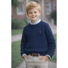 Polo Ralph Lauren Cable Knit Sweater Boys M 10 12 Navy Vintage Preppy Classic