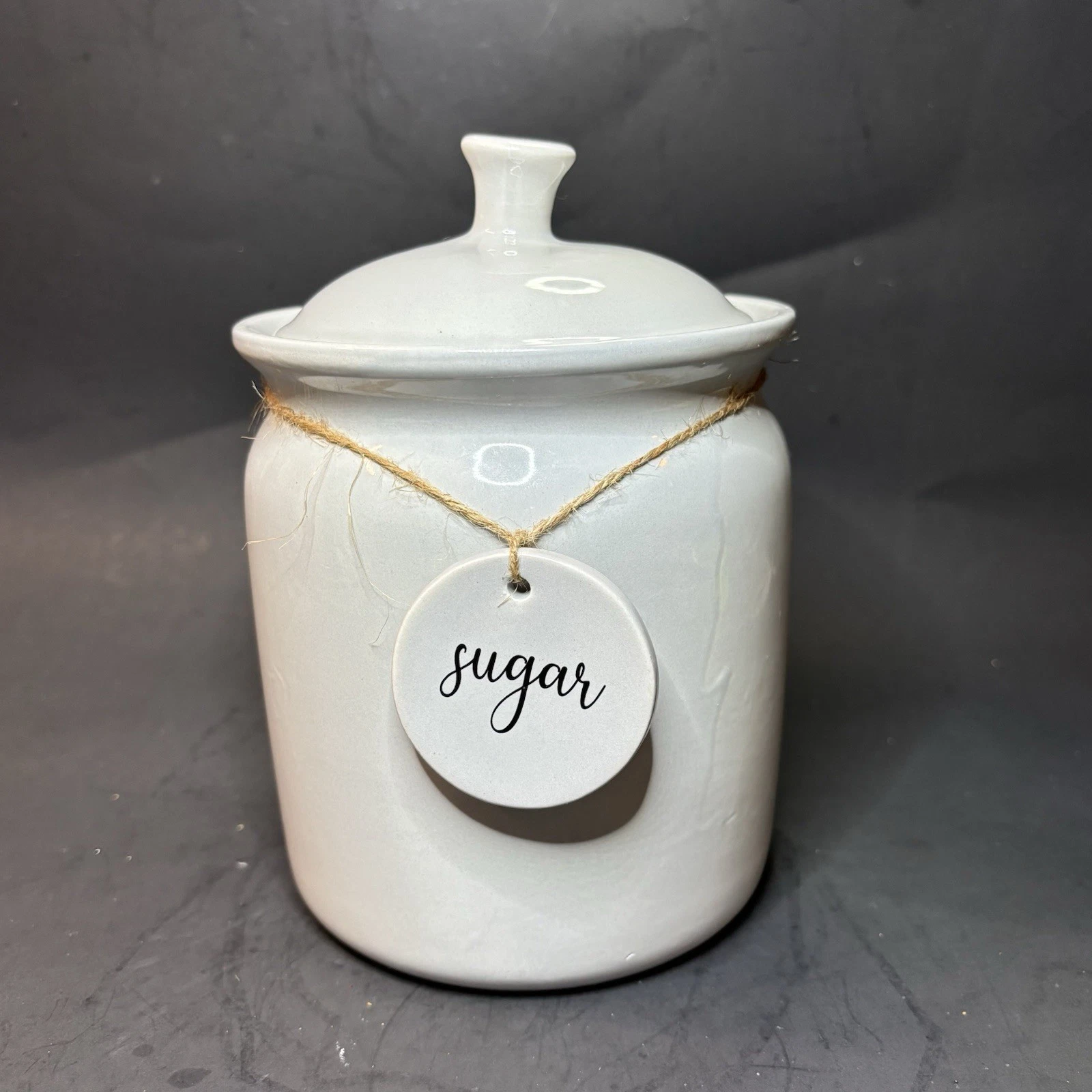 Harvest Green Studio White Ceramic Sugar Canister with Rope Tag – Farmhouse