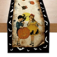 Vintage Halloween Table Runner Halloween Decorations - Black Vintage Style Bo...