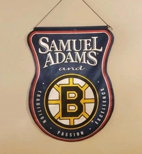 Samuel Adams Beer Boston Bruins Cloth Sign Banner Bar Mancave RARE Double Sided 