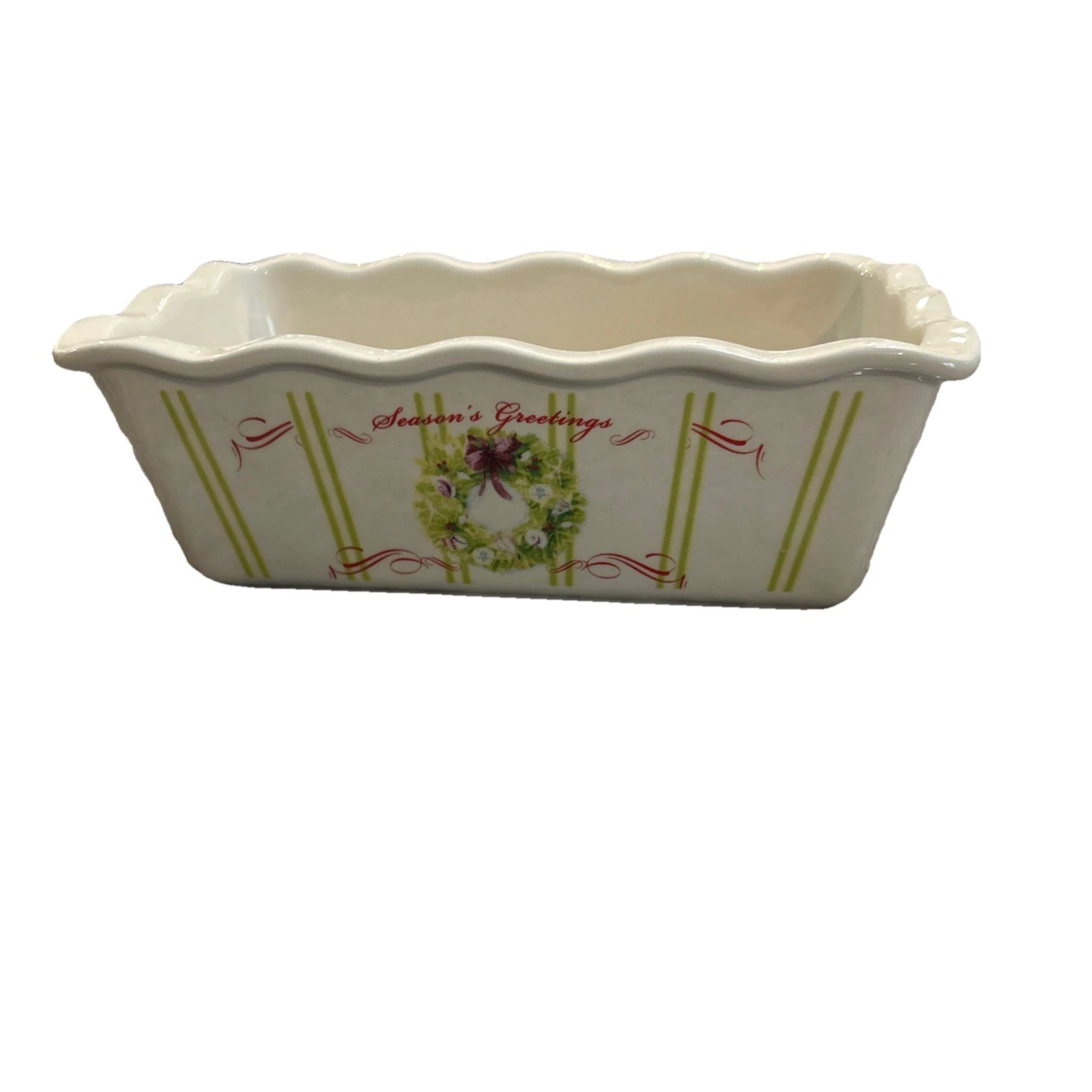 Nantucket holiday loaf pan ceramic stoneware baking dish Season's Greetings