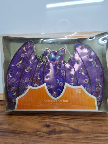 Halloween 15” Holographic Purple Vampire Bat Window Silhouette Light Decor - Picture 3 of 5