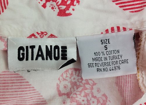Vintage Gitano S/S Button Down Top in White w Pink Hearts Size Small - Picture 16 of 19