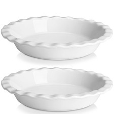 MALACASA PP-02 Ceramic Pie Pan Set of 2, 9 Inch 40 Oz Fluted Pie Dish