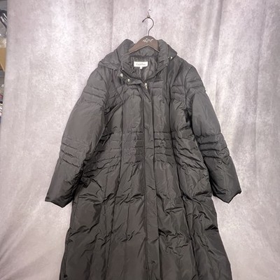 Calvin Klein Womens Black Long Hooded Down Puffer Coat 3X