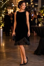 Talbots Petites Black Silk Blend Velvet Shift Dress Petite 8 Chiffon Hem Evening
