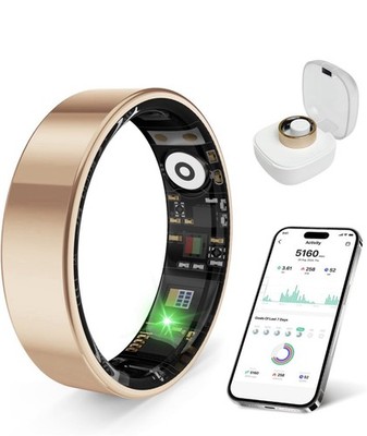Smart Fitness Tracker Ring IP68 Water-Resistant Sleep Heart Rate Gold/Silver