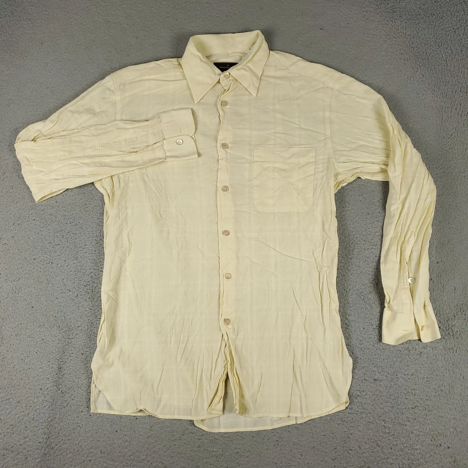 Camisa Ermenegildo Zegna Para Hombre Mediana Amarilla Hecha en Italia Vestido Manga Larga Lino Foto 2 de 4