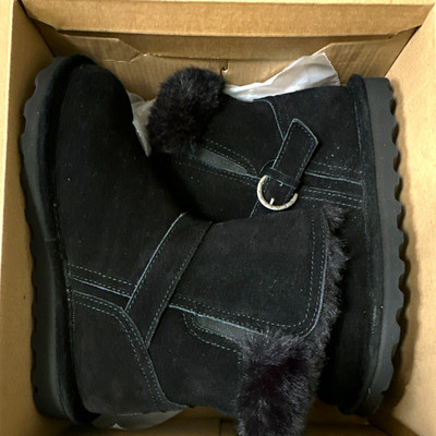 BEARPAW Tallula Youth Black Suede Waterproof Faux Fur Ankle Boots US 3 M