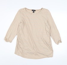 New Look Maternity Beige Striped 3/4 Sleeve Crew Neck Cotton T-Shirt UK 16