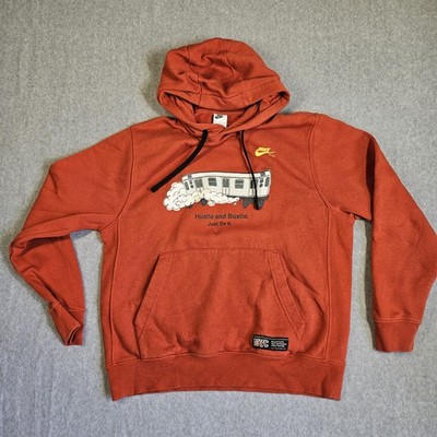Nike NYC Hustle & Bustle Just Do It Subway Graphic Hoodie Men's Large Red Orange