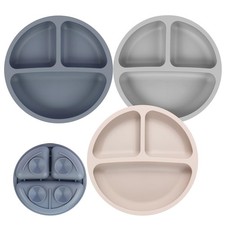 Eascrozn Toddler Plates, 3 Pack Divided Baby Plates with Medium, Gray