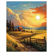 Sunset Farm Paint by Numbers Kit for Adults - DIY Landscape on Canvas 16x20 I...