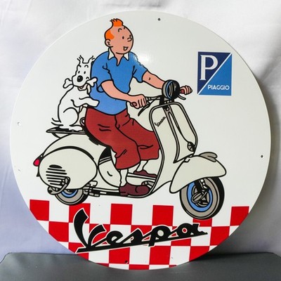 Vespa Tintin Scooter Edition   Vintage Piaggio Metal Sign   50 cm (19.7 )