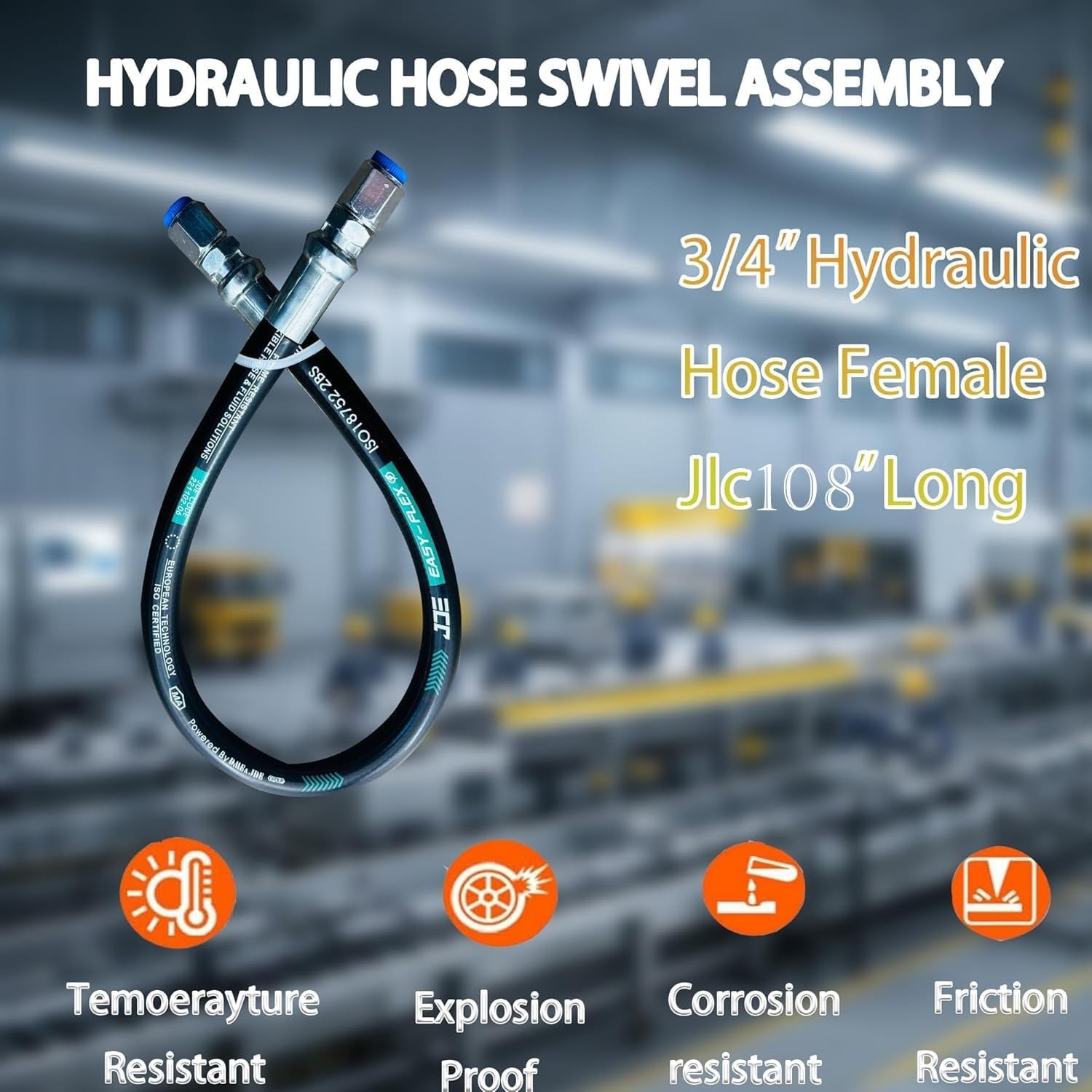 Haichy 26711 Hydraulic Hose Swivel (3/4", 108", 3118 PSI, Female JIC×2)