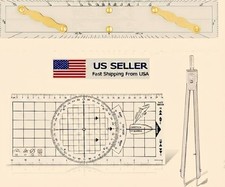 3 Pc Marine Navigation Set, Parallel Split Ruler, Nautical Protractor Brass Arms