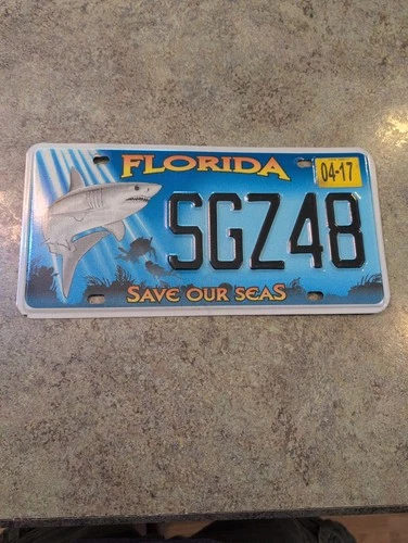 RARE Florida License Plate Shark Save Our Seas SGZ48
