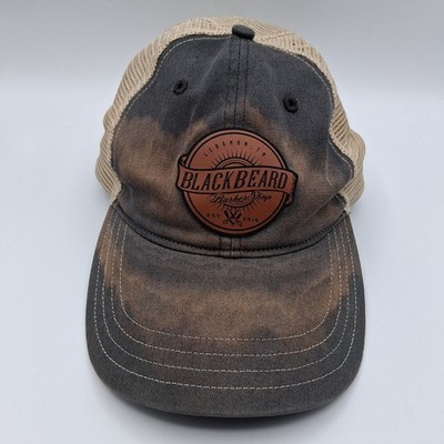 Black Beard Barber Shop Hat Cap Snapback Gray Beige Mesh Back Leather Patch Logo