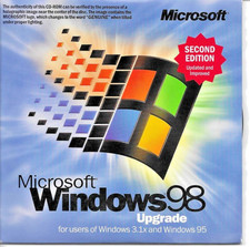 Microsoft Windows 98 CD-ROM 2nd Second Edition Upgrade - With Product Key
