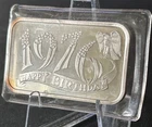 VINTAGE 1976 MADISON MINT FINE SILVER ART BAR - HAPPY BIRTHDAY