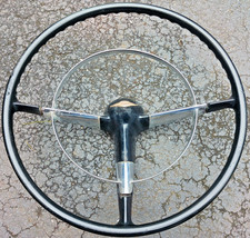 1955 1956 Chevy Bel Air Steering Wheel Oem Black Chrome Horn Ring Tri-five Core
