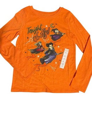 Disney Hocus Pocus ''Tonight We Fly'' Orange Long Sleeve Shirt Girls Size 8 NWT