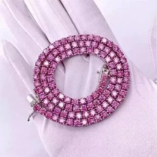 20 CT Rd Cut Lab Created Pink Sapphire Tennis Necklace 14K White Gold Plated 18  