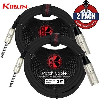 2-PACK Kirlin 3FT XLR 3-Pin Male To 1/4'' Mono Male Shielded OFC Microphone Cable