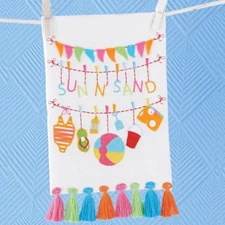 Beach Sun N' Sand Fun Embroidered Linen Kitchen Hand Towel - 4404093