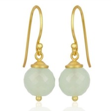 Aqua Chalcedony 18K Gold Plated 925 Sterling Silver Dangle Earrings Jewelry