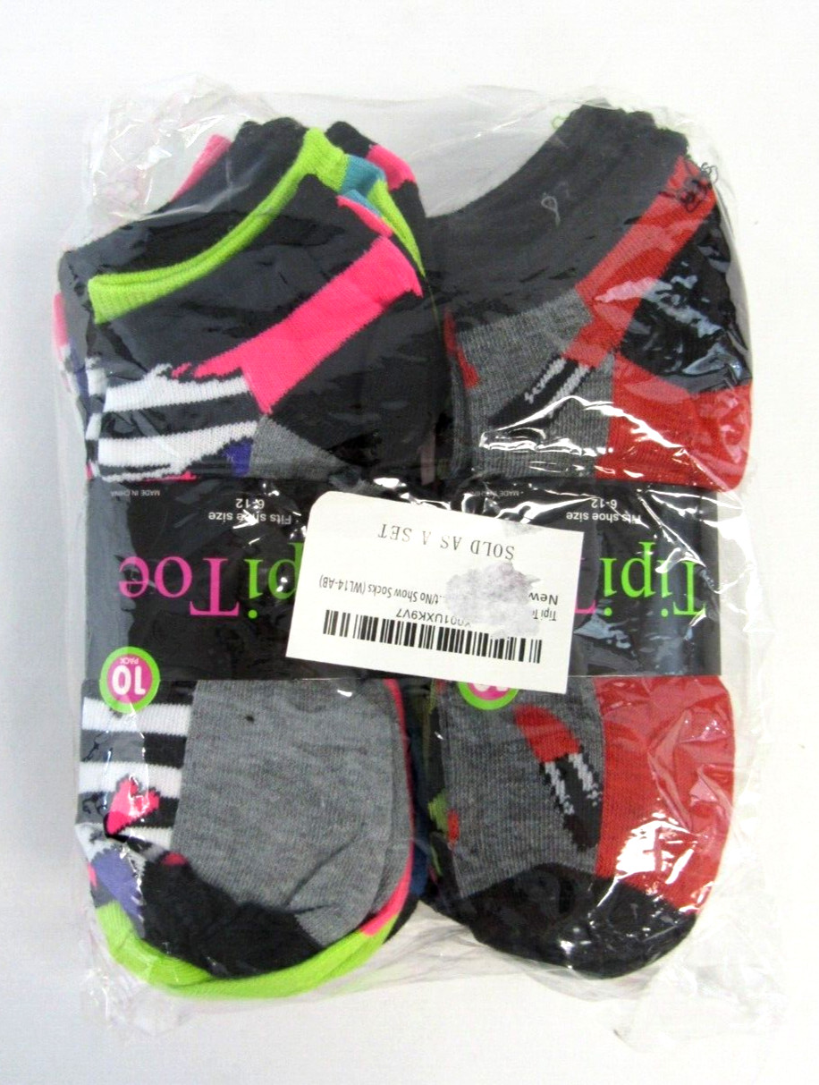 Tipi Toe Women's No Show Socks Bright Colors 20 Pack Fits Shoe Size 6-12 New