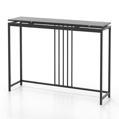 120cm Konsolentisch Schmal Eingangstisch mit Kunstmarmor Tischplatte - Schwarz