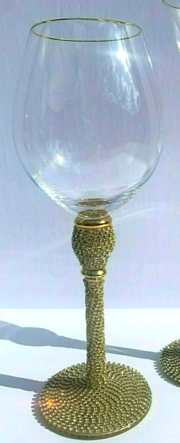 Wine Glass Gold Crystal Bling Stem & Base Gold Rim Holiday Wedding Gifts Wine Glass Gold Crystal Bling Stem & Base Gold Rim Holiday Wedding Gifts