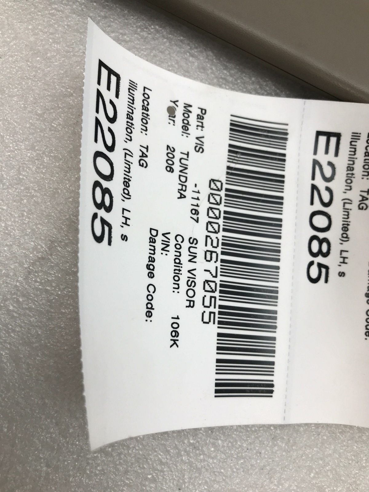 04 05 06 TOYOTA TUNDRA Left Sun Visor Trim Code=LC43 | eBay