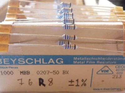10x Vishay Beyschlag MBB0207 Résistance Couche Métal 76R8 0.6W 1% 50ppm