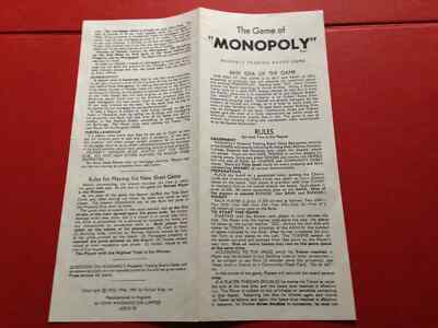 1961 Standard Edition Monopoly Instructions Rules Booklet Book Guide