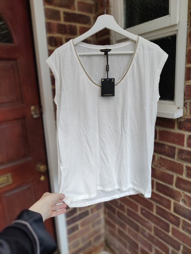 Massimo Dutti women's white gold details t-shirt tank top y2k summer