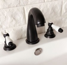 Black Oil Brass Bathroom Basin Faucet Widespread Vanity Sink Mixer Tap shg062