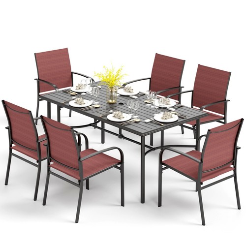 Set da pranzo per patio 7 pezzi tavolo da pranzo esterno sedie set mobili - Foto 1 di 9