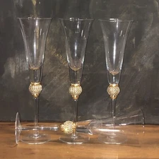 David Tutera Bridal Collection Four Champagne Flutes Rhinestone Accents 11"