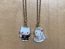 Handmade Cat Necklaces Matching Couple Wedding Fianc  White Flowers Black Cute