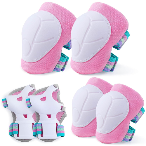 Kids Knee and Elbow Pads Wrist Guards Adjustable Protective Gear Set for Girls B