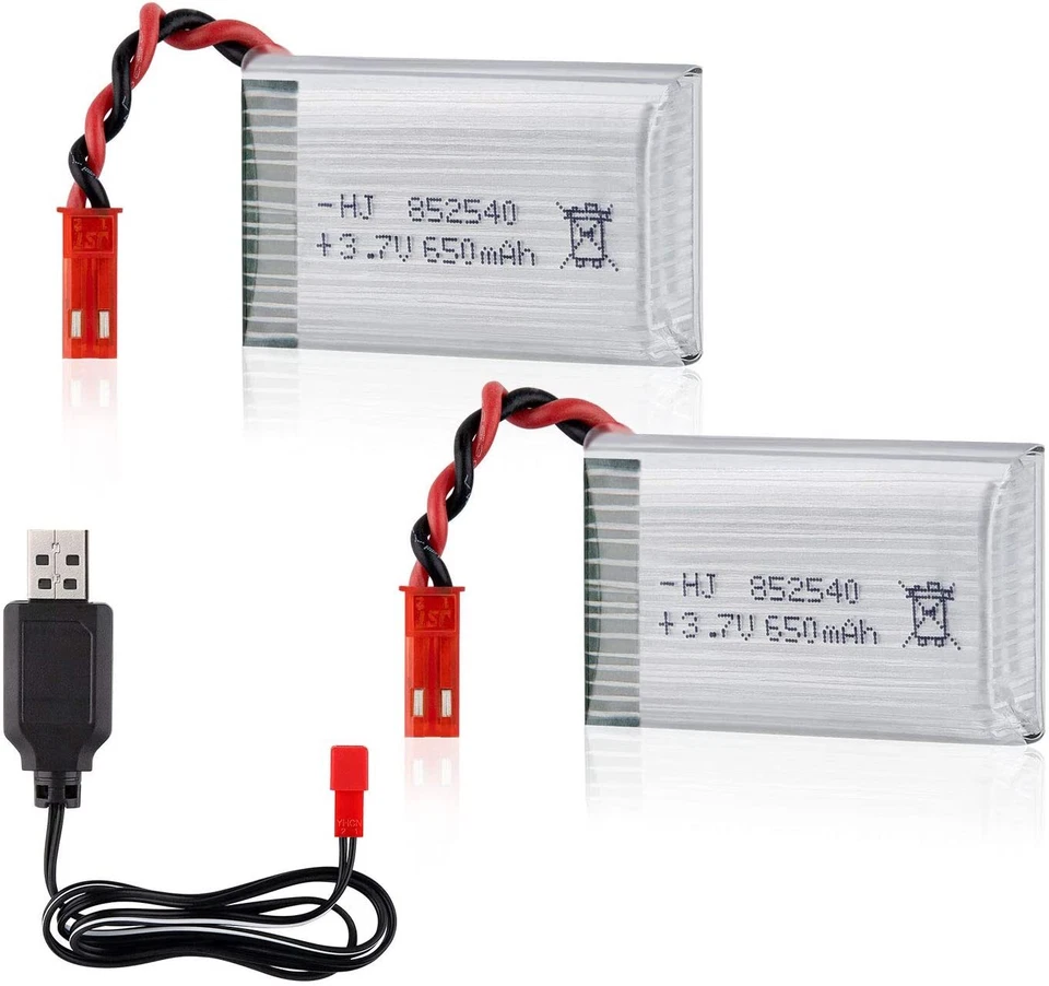 2 Stücke 3,7V 650mAh Lipo Batterie Akkus JST Stecker mit USB Ladekabel RC Drohne - Bild 2 von 4