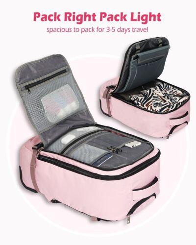 Hynes Eagle 42L Rolling Backpack Flight Approved Carry on Luggage TSA Suitcase - Picture 3 of 8