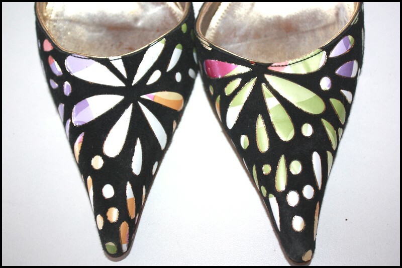 Escarpins Pointus Vintage Carmen Poveda - Velours Multicolore - Taille 36 - Occasion Très Bon État