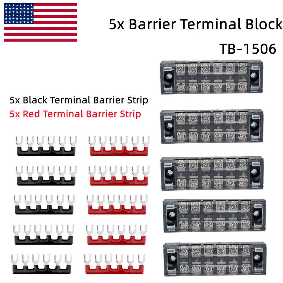 Dual Row 6 Position Screws Terminal Electric Barrier Strip Block 600V 15A - Image 3 of 3