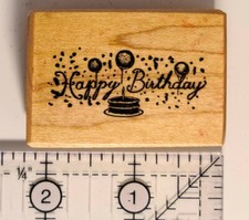 psx Happy Birthday wood mounted rubber stamp 2.375 x 1.5 image size 1.75 x .75