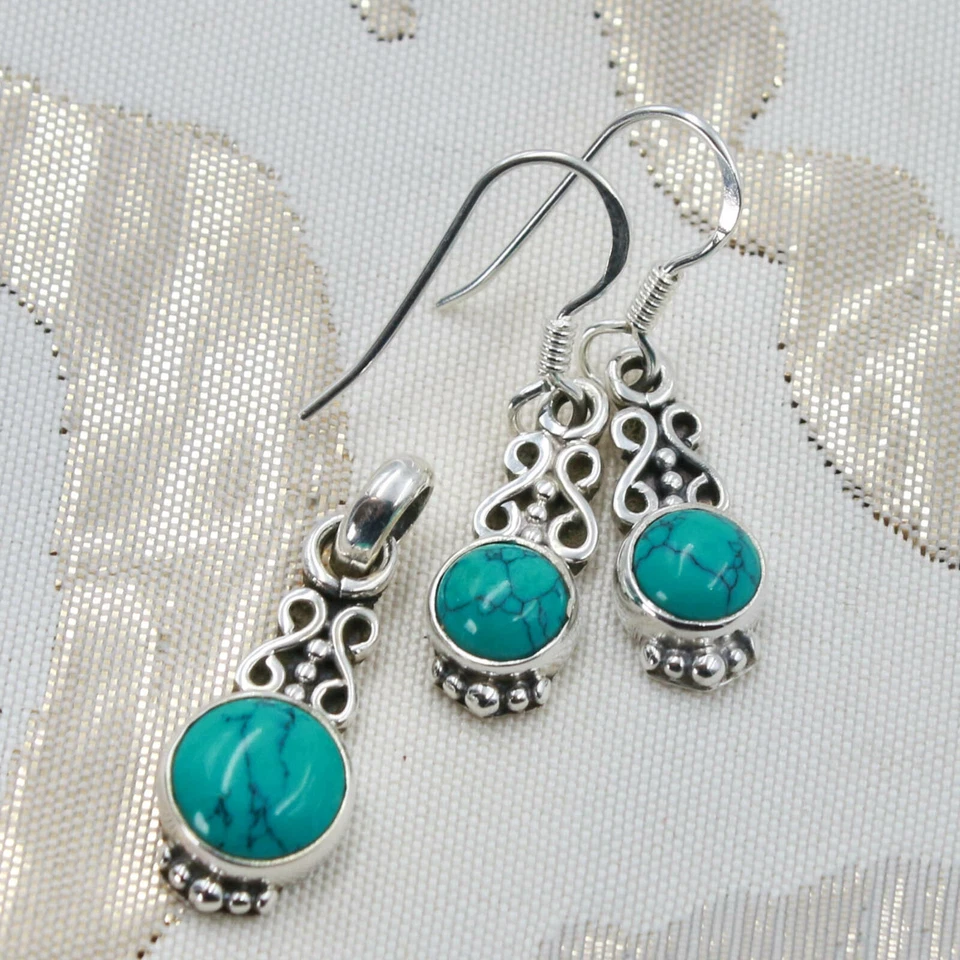 Schmuckset Silber 925 Anhänger + Ohrringe Sterlingsilber Türkis-Howlith t - Bild 3 von 4