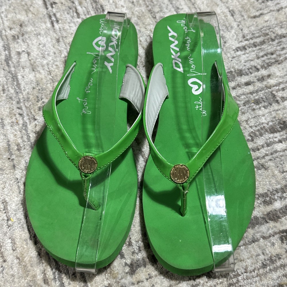 DKNY Flip Flops Shoes Size 10 Neon GreenThong Sandals Woman’s